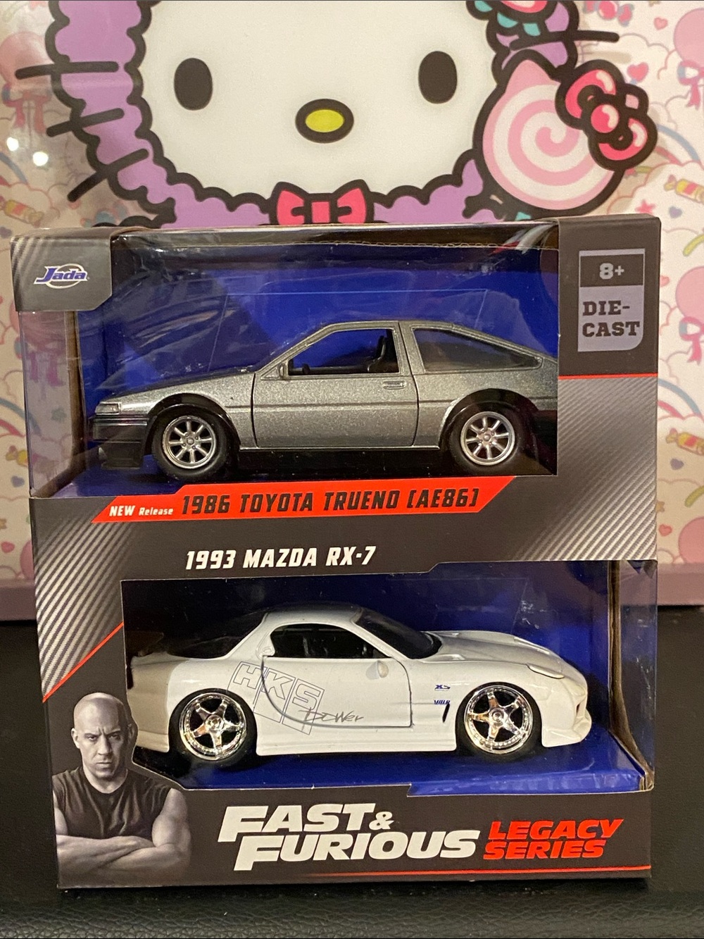 NIB 1:32 x2 F&F 1986 Toyota Trueno & 1993 Mazda RX-7 Die-Cast 🩶🤍